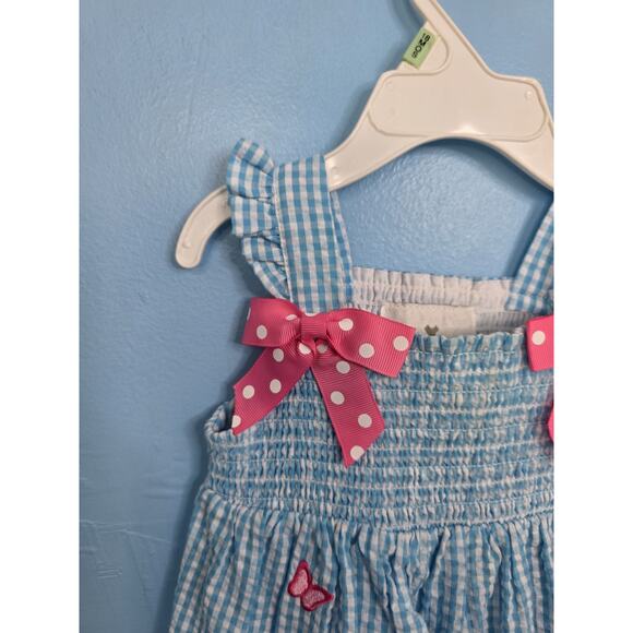 Rare Editions Aqua Check Seersucker Pink Butterfly Dress & Bloomers 12 Months - Picture 4 of 7